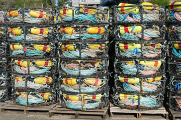 Crab traps and floats in the Yaquina marina
