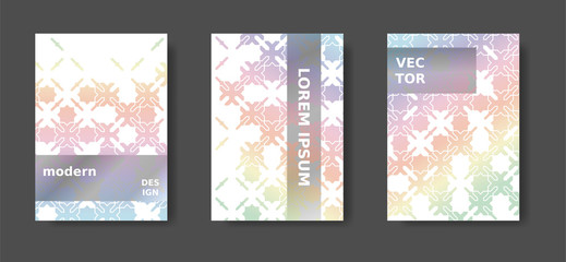 Rainbow cover design with arabic mosaic. Disintegration geometric poster set. Vector A4 catalog,magazine, cover modern set.