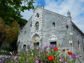Fototapeta na wymiar the medieval sanctuary of the white virgin Mary, Portovenere, La Spezia Province, Liguria, Italy