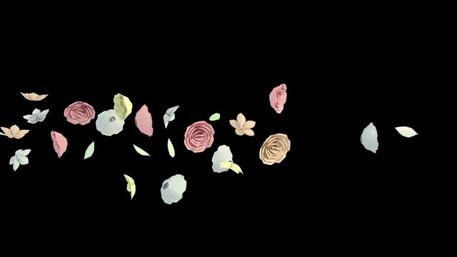 3D animation of a paper flower flow with alpha layer