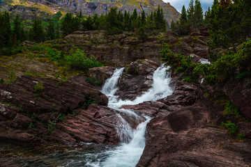 Red Rock Falls at Many Glacier, Glacier National Park