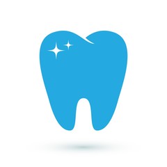 Blue flat tooth icon. Dental treatment symbol. Dentist logotype template