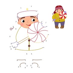 Educational game for kids. Dot to dot game for children. Cartoon cute boy with lollipop.