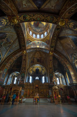 Fototapeta na wymiar Saint Petersburg, Russia - Inside interior of The orthodox Church of the Dormition of the Mother of God or Church of the Assumption of the Blessed Virgin Mary