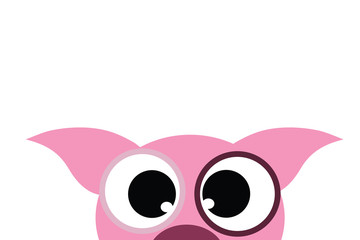 Vector illustration of pig on white background. Symbol of animal, pet, farm, ears, eyes, curious, domestic.