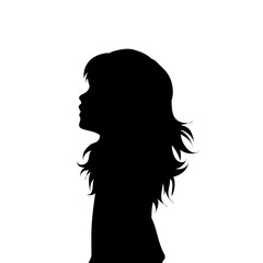 Vector silhouette of girl on white background. Symbol of child, childhood, school, infantile, profile.