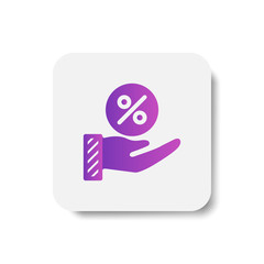 hand receive discount coupon icon in solid/glyph with stripes style in purple smooth gradient color