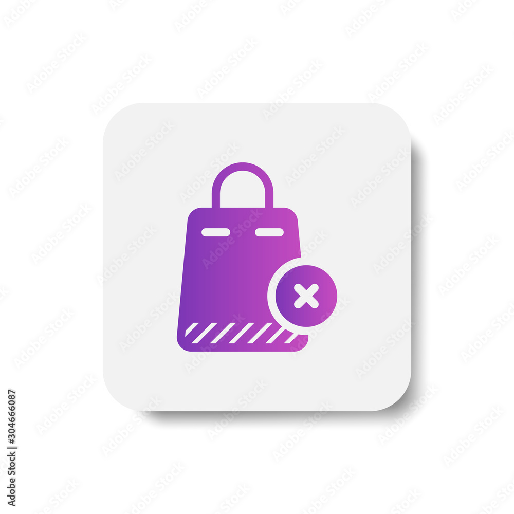 Poster remove from shopping bag icon in solid/glyph with stripes style in purple smooth gradient color