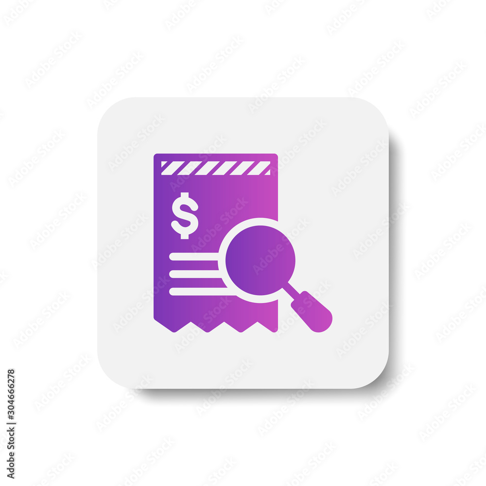 Poster bill transaction searching icon in solid/glyph with stripes style in purple smooth gradient color