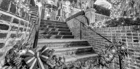 DYKER HEIGHTS, NY - DECEMBER 6, 2018: Christmas lights house decoration display in the suburban Brooklyn neighborhood of Dyker Heights in December