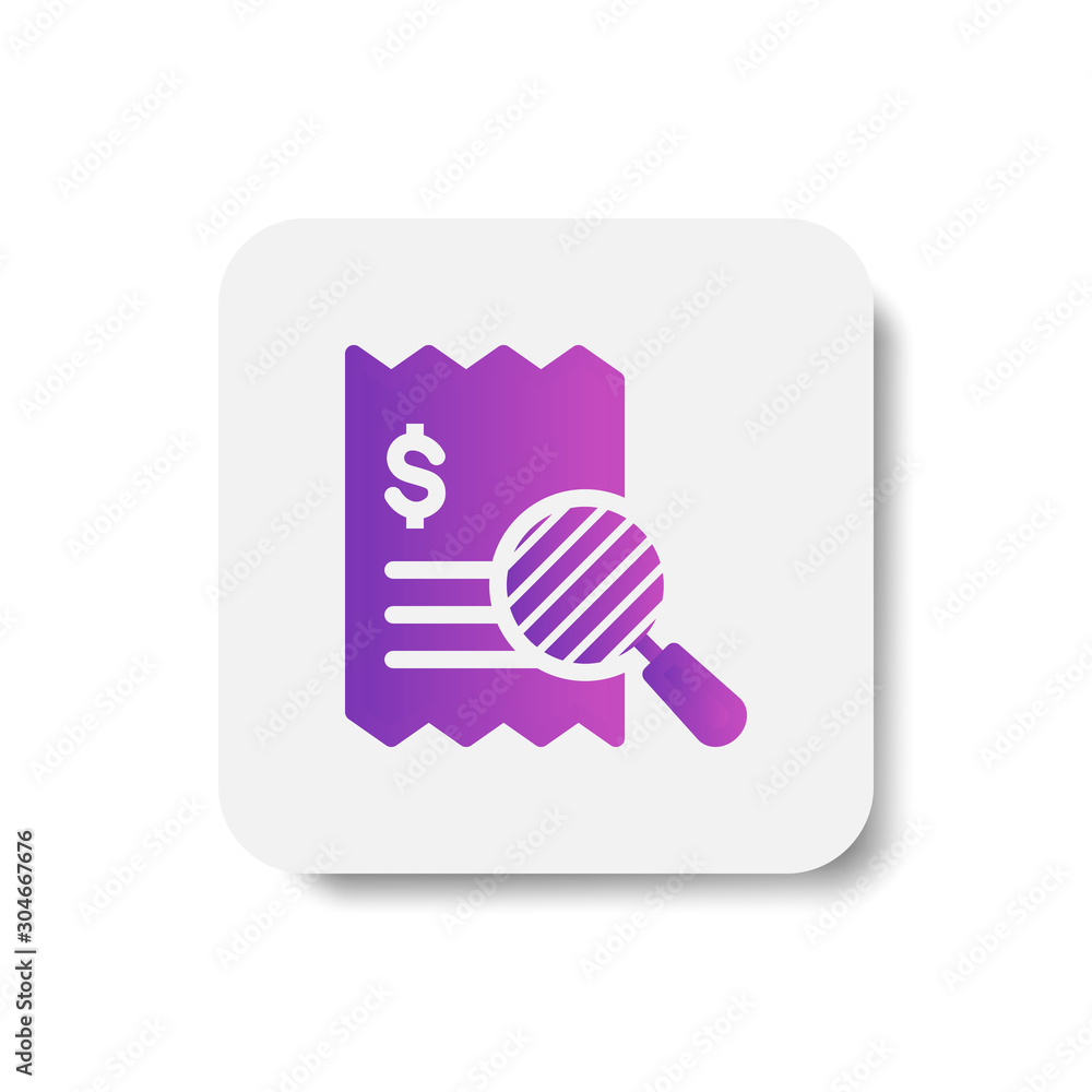 Poster bill transaction searching icon in solid/glyph with stripes style in purple smooth gradient color