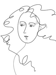 Linear sketch of girl with long hair