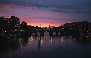 Fototapeta na wymiar Amsterdam canal sunset (The Netherlands)