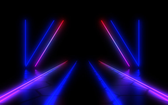 3D abstract background with neon lights . 3d illustration © andrii