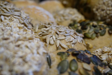 Obraz premium Close-up of bread rolls with seed. Selective focus.