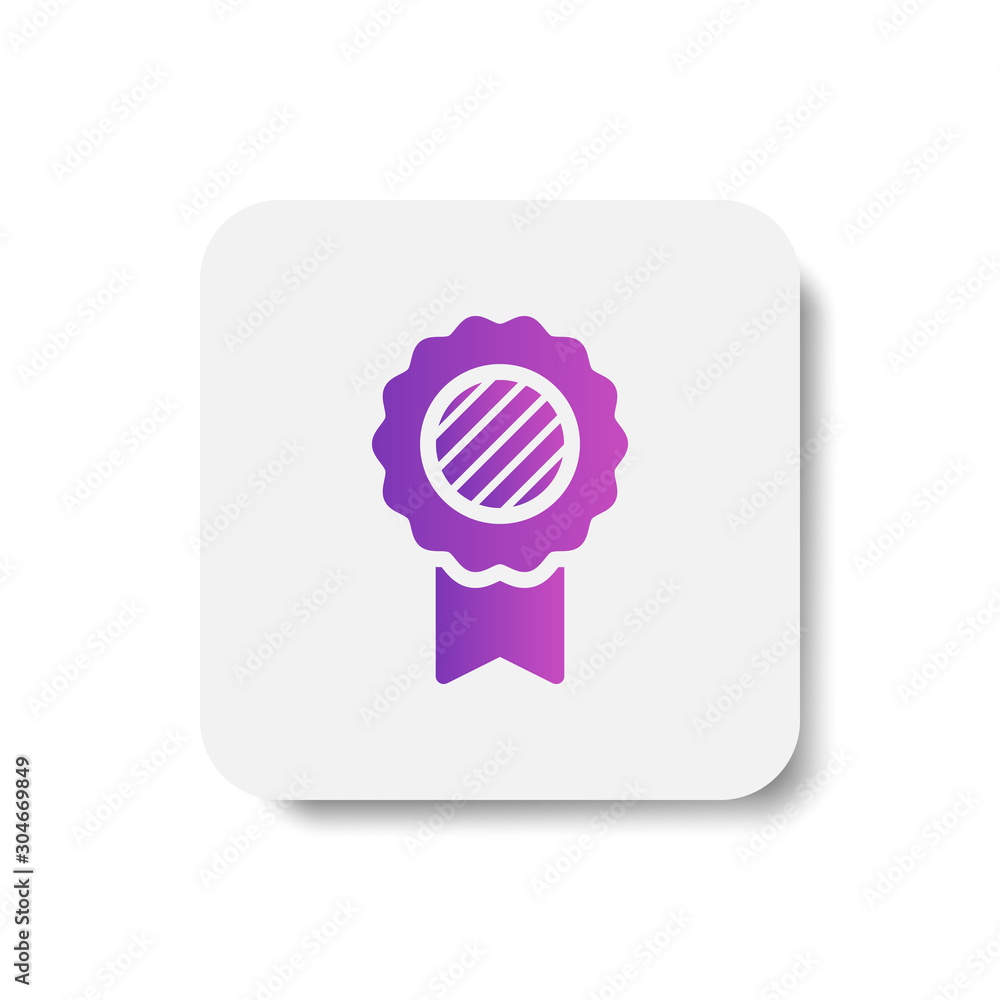 Poster badge award round icon in solid/glyph with stripes style in purple smooth gradient background, suita