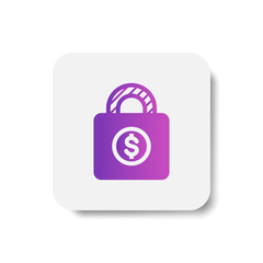 padlock with dollar sign icon in solid/glyph with stripes style in purple smooth gradient color