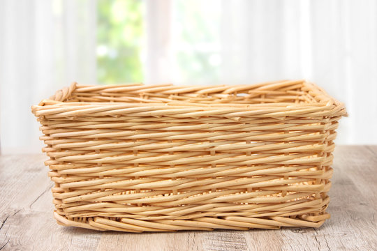 Wicker basket on a wooden table
