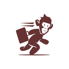 Monkey Run Hold Suitcase Logo Design Illustration Isolated