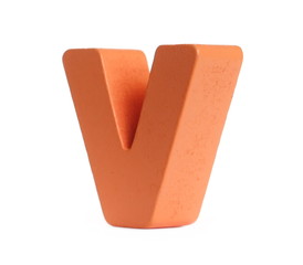 Orange wooden alphabet letter w isolated on white background