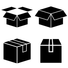 Box set icon, logo isolated on white background. Cardboard box in the open and closed form