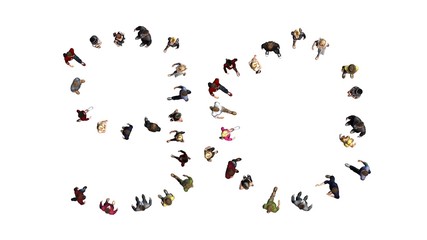 people - arranged in number 90 - top view without shadow - isolated on white background