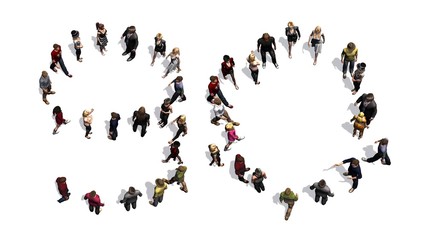 people - arranged in number 90 - with shadow - isolated on white background