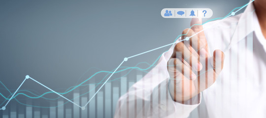 Businessman plan graph growth increase of chart positive indicators in his business