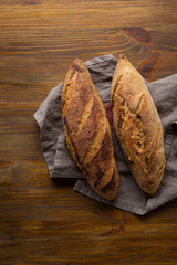 Cereal loaf of bread on wood