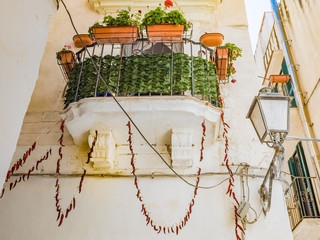 Among the alleys of Vieste, Gargano, Puglia. The coast of Gargano houses numerous beaches and...