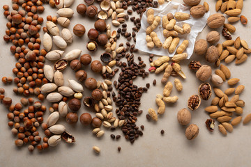 Fresh nut assortment top view