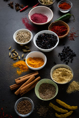 Food background with condiment and spice close-up