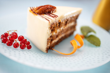 Homemade cake on white background