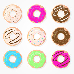 Fototapeta premium Set of vector fully scalable various donuts with frost and colourful sweet decorations