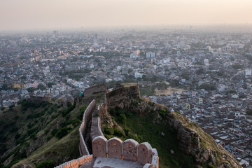 Sunset over Jaipur seen from the old castle (India)