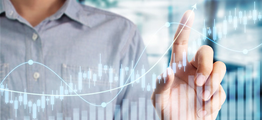Businessman plan graph growth increase of chart positive indicators in his business