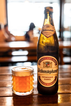 KUALA LUMPUR, MALAYSIA JUNE 6, 2019:  Weihenstephaner beer is now available in Malaysia. The brewery advertises itself as "The World's Oldest Brewery"