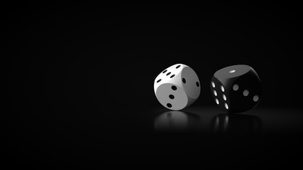 White And Black Modern Dices. Casino Gambling Concept - 3D Illustration
