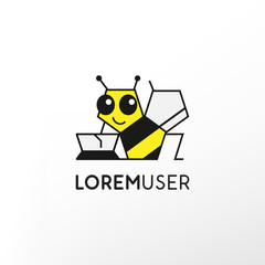 Bee with laptop logo/sign design. vector image.