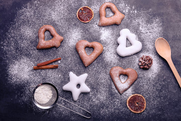 Glazed gingerbread cookies with spices
