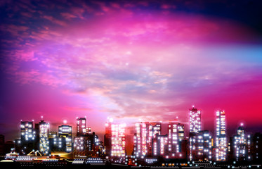 Fototapeta premium abstract purple illustration with cityscape of Vancouver on sunset background