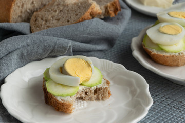 Healthy homemade sandwiches with vegetables and hard-boiled eggs