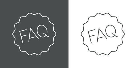 Icono plano lineal sello estrella con texto FAQ en fondo gris y fondo blanco © teracreonte