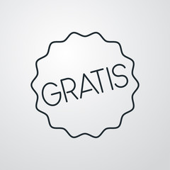 Icono plano lineal sello estrella con texto GRATIS en fondo gris