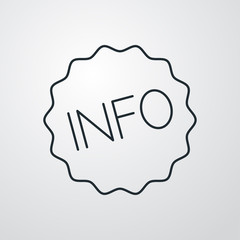 Icono plano lineal sello estrella con texto INFO en fondo gris
