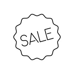 Icono plano lineal sello estrella con texto SALE en color negro