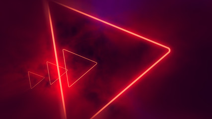 Red neon triangles in clouds. 
