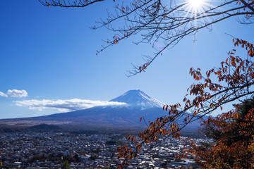 富士山と紅葉と町並み1