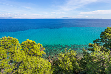 Fototapeta na wymiar Amazing sunny sea landscape of beautiful scenic nature of Greece. Horizontal color photography.