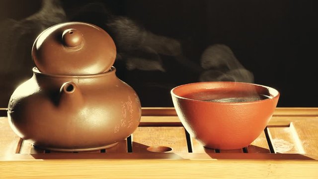 hot tea cup dark background hd footage